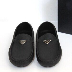 PRADA Black Leather Triangle Logo Driving Loafer Slip on Men Shoes UK 8